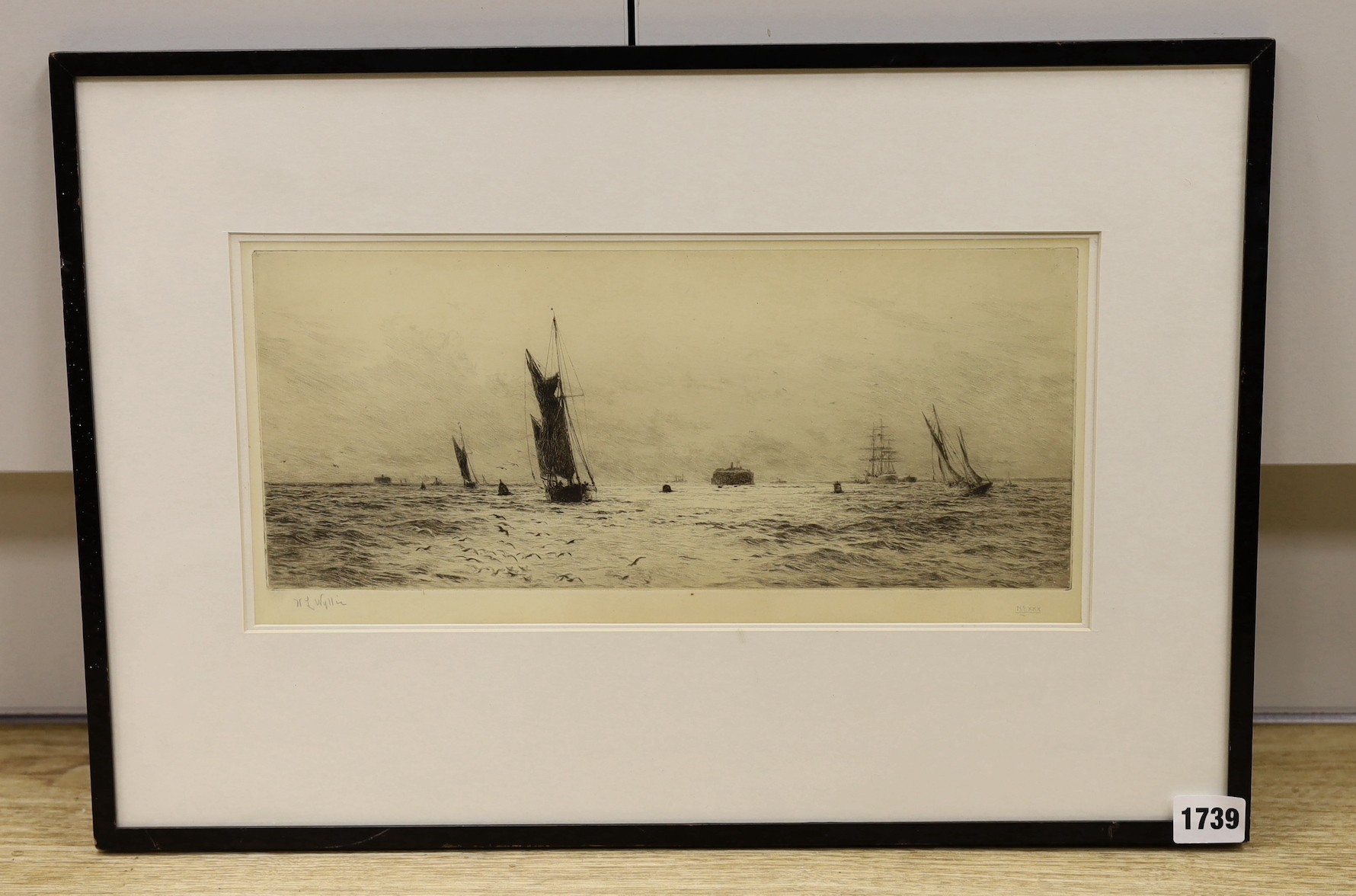 William Lionel Wyllie, etching, “Fairway to Portsmouth Harbour”, signed, 17 x 36cm